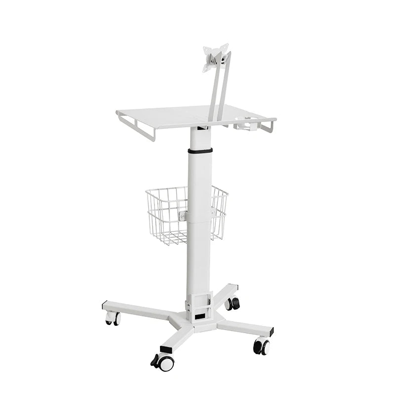 Modern Monitor Cart Vesa Hospital Trolley Mobile Workstation SPCC Material 800-1200mm Height Adjustment White 4 Silent Wheels