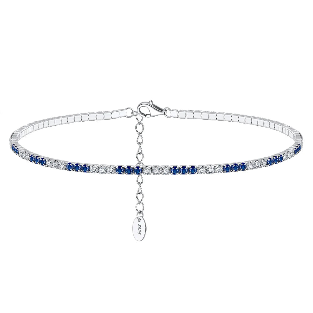 RINNTIN SA19 Fashion Jewelry 925 Sterling Silver 2mm Tennis Chain Anklet for Women