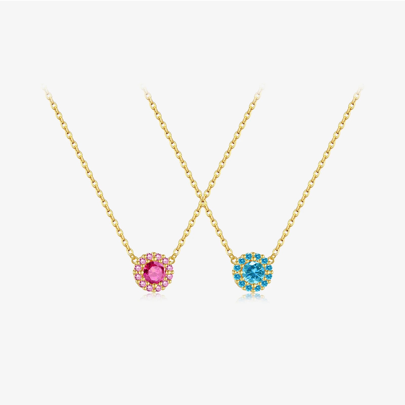 FUAMAY 8MM 925 Sterling Silver Coin Pendant Necklace Trendy Blue Sapphire Ruby Halo Diamond Style Main Stone Zircon for Weddings