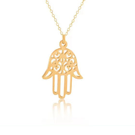 BASQUESUN Factory Supply Turkish Crystal Hand Hamsa Pendant Necklace Women Silver Gold Color Jewelry Hollow Out Clavicle Link C