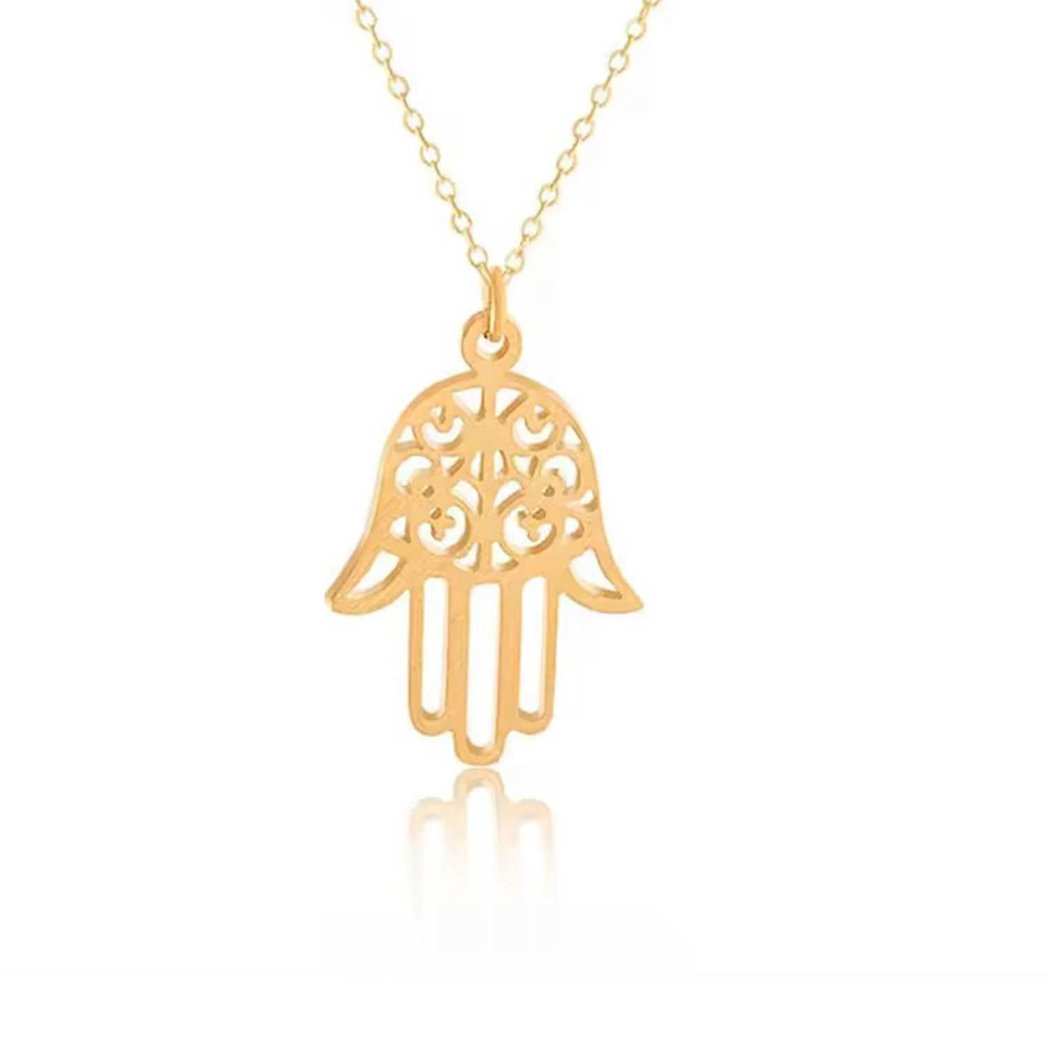BASQUESUN Factory Supply Turkish Crystal Hand Hamsa Pendant Necklace Women Silver Gold Color Jewelry Hollow Out Clavicle Link C