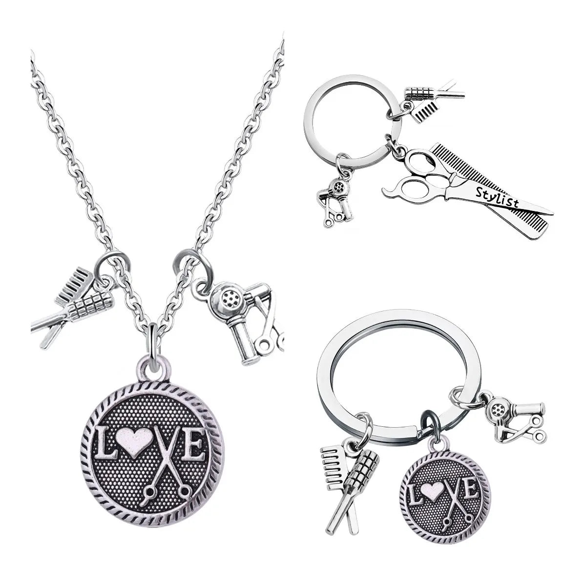 Hairdresser Hair Stylist Barber Necklaces Do What You Love Love What You Do Scissors Hair Blower Dryer Comb Pendant Necklace