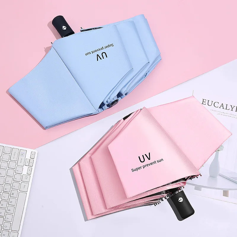 Personalized Fold Umbrella Custom Logo Full Color Print Low MOQ Fast Delivery Automatic 3-Folding Travel Umbrella 190T Nylon