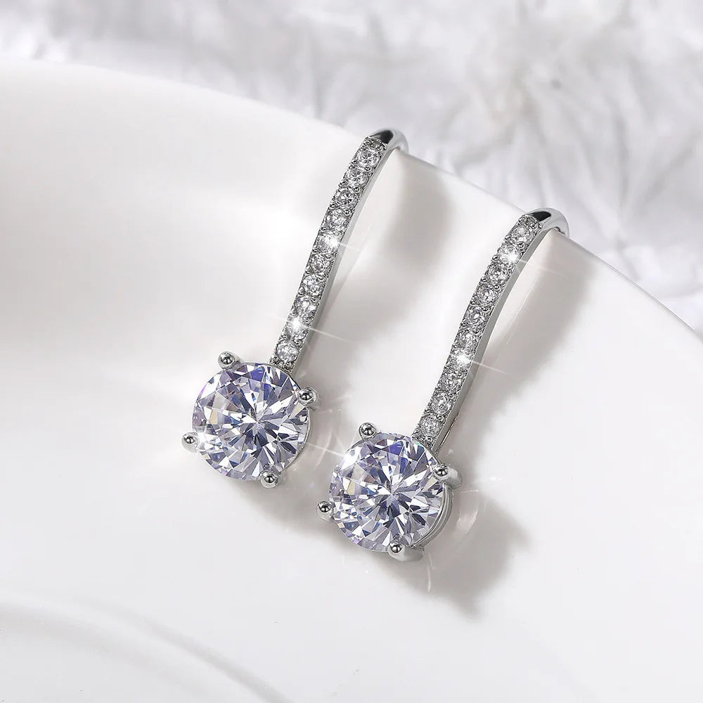 Huitan Custom Earrings Women Jewelry Long Micro Pave White Crystal CZ Dangle Earrings Full Imitated Moissanite Drop Earrings