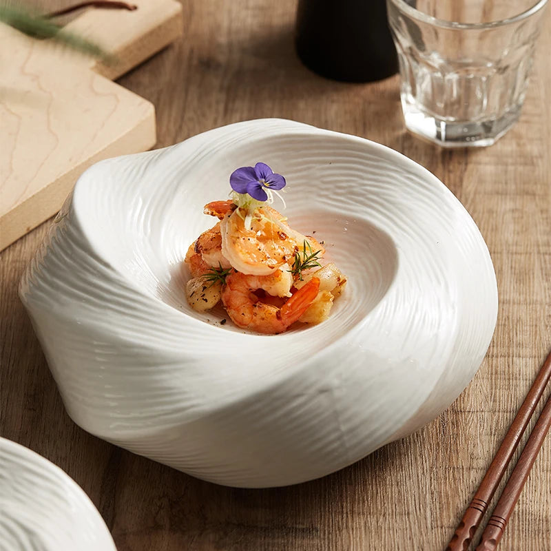 White Ceramic Dinner Plate Soup Pasta Spaghetti Sweet Dessert Fruit Cold Dish Kitchen Restaurant Serving Plate Hotel Dinnerware