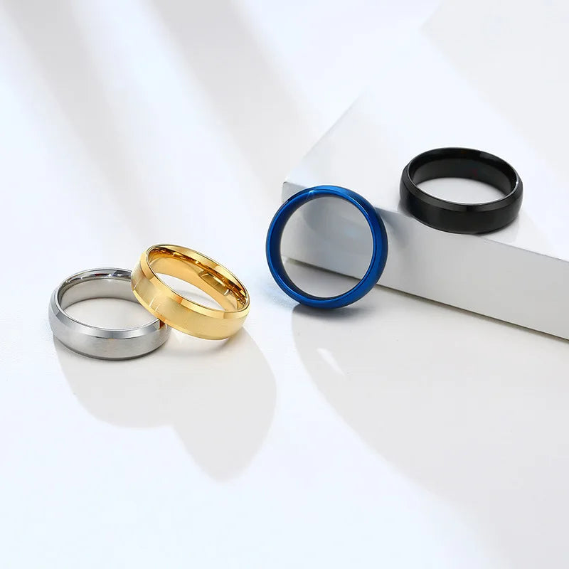 Fashion Jewelry Wholesales Custom Logo 6mm Men Women Gold Black Blue Silver Brushed Finish Stainless Steel Rings