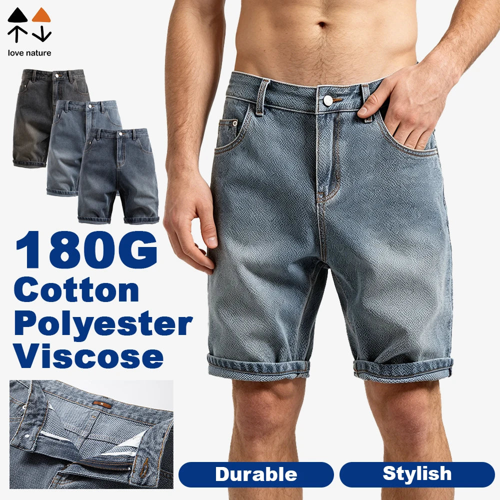 180 GSM Cotton Polyester Viscose Blend Denim Shorts Men Soft Breathable High Stretch Custom Logo Summer Casual Wear