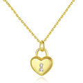 Exquisite Gold Plated Sterling Silver Heart Pendant Necklace Bling CZ S925 Sterling Silver Heart Lock Necklace for Party