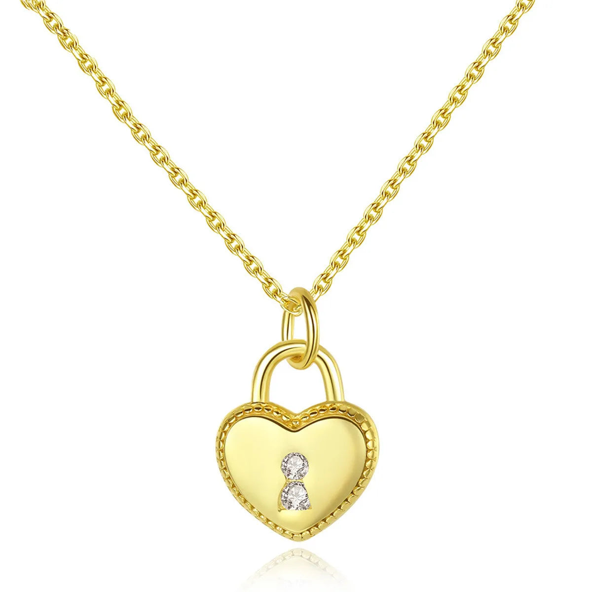 Exquisite Gold Plated Sterling Silver Heart Pendant Necklace Bling CZ S925 Sterling Silver Heart Lock Necklace for Party