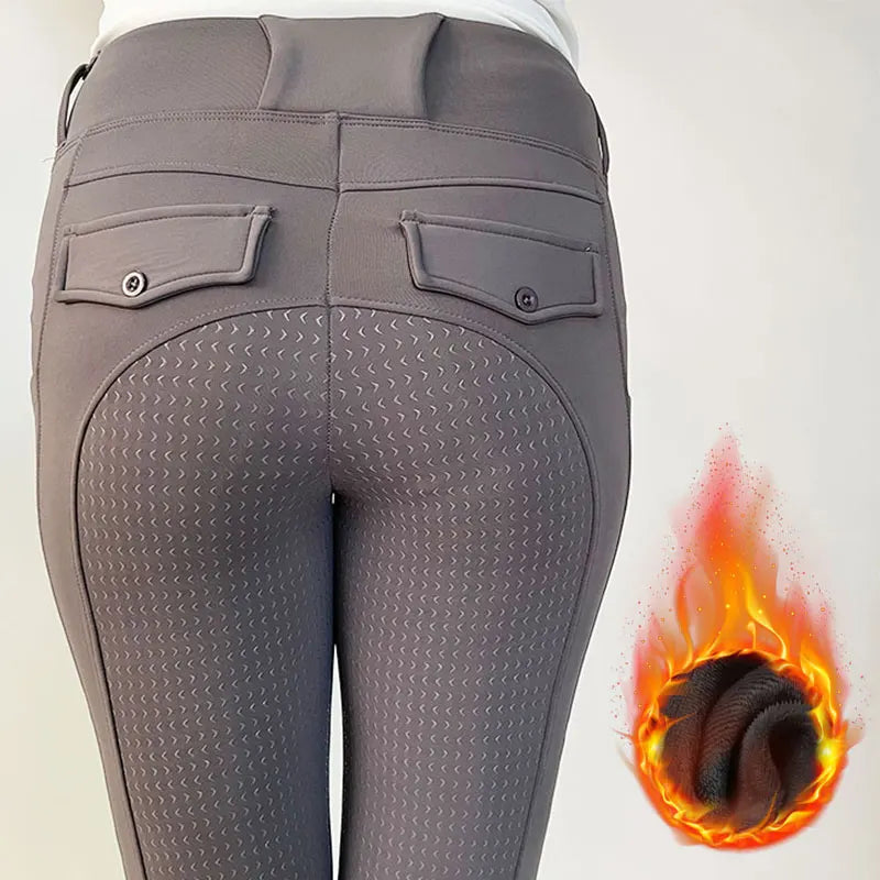 Winter Thicken Fleece Women's Full Seat Silicone Horse Riding Breeches Ladies Equestrian Leggings for Riding
