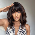 Supplier Wholesale Prices Mixed Golden Short Bob Synthetic Hair Wigs with Bangs for Women Body Wave Natural Wig