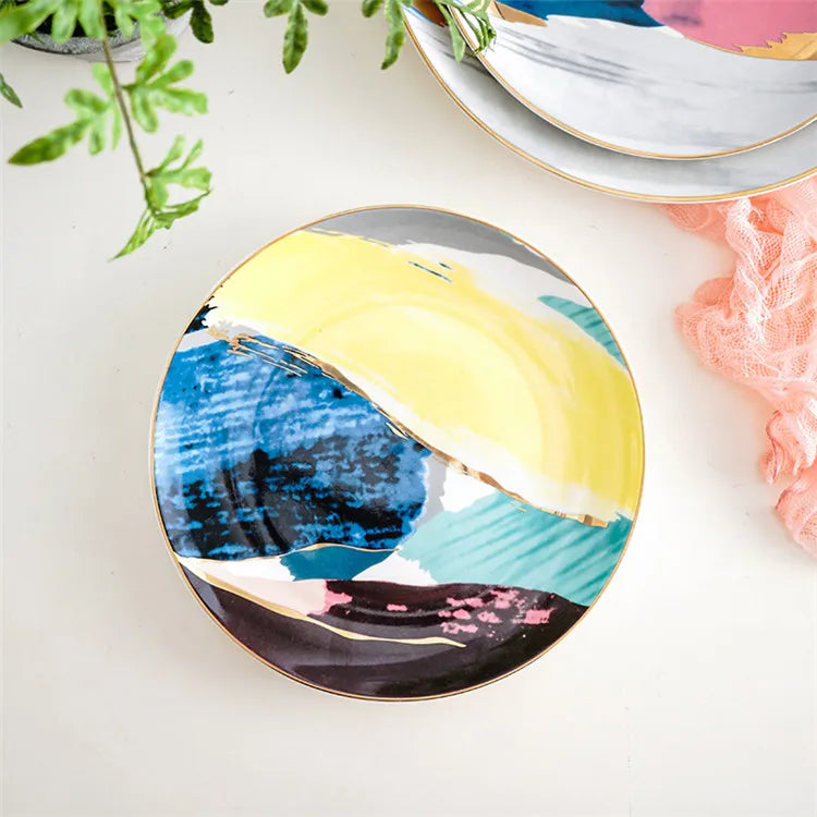 Wholesale Hot Sale Home Goods Customized Good Quality Plate Sets Colorful Italain Porcelain Dinner Set
