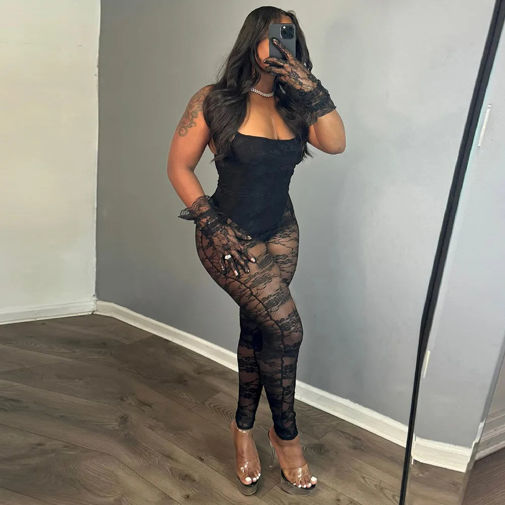 Summer Hot Sale Women Sleeveless Halter See Through Rompers Solid Color Mesh Women Casual One Piece Jumpsuit
