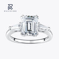 Rochime Classic Emerald Cut Lab Grow Diamond Ring with Side Stones 925 Sterling Silver Rhodium Plated Luxury 5a  Zircon Jewelry