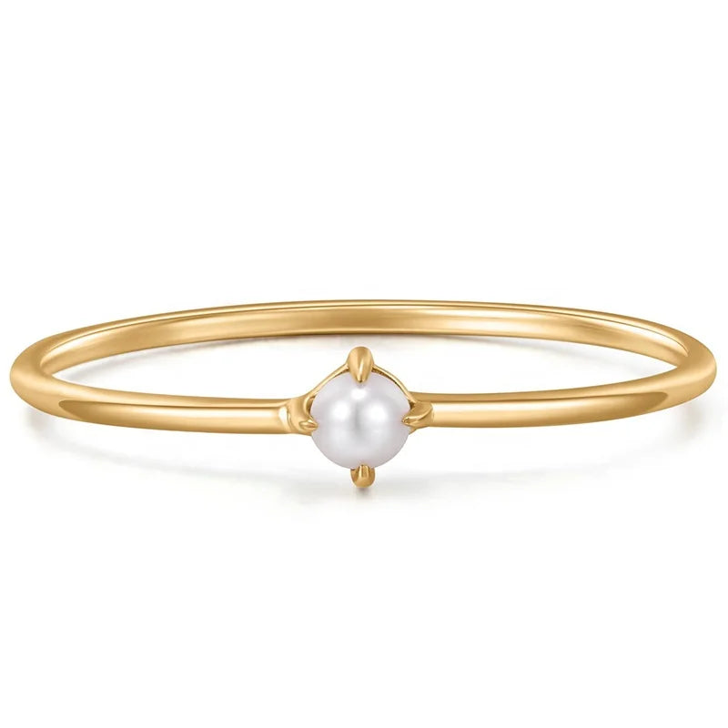 Korean Version of the New Style 925 Sterling Silver Gold Plated Pearl Stacking Ring