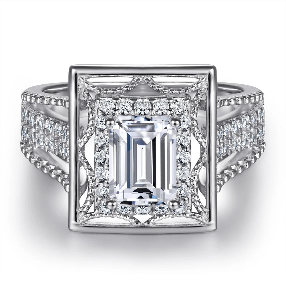 Luxury Halo Ring Baguette 5*7mm Stable Setting 925 Sterling Silver Engagement Wedding Ring