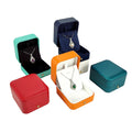 Dark Blue Luxury PU Square Simple Pendant Jewelry Engagement Ring Case Navy Vintage Wedding Ring Packaging