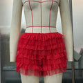 Fashion Women Sweet Summer Lace Ruffles Tiered Shorts Bow Decor Low Rise Layered Skorts