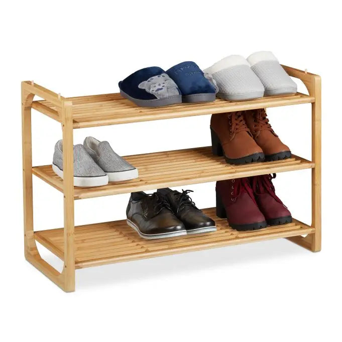 3-Tier Minimalist Style Stackable Bamboo Shoe Rack for Living Room Warehouse Storage Eco-Friendly Freestanding Entryway