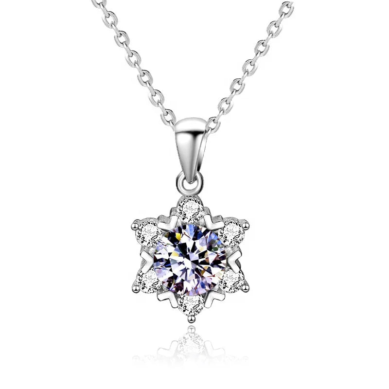 Fine Jewelry 925 Sterling Silver Romantic Moissanite Snowflake Pendant Necklace