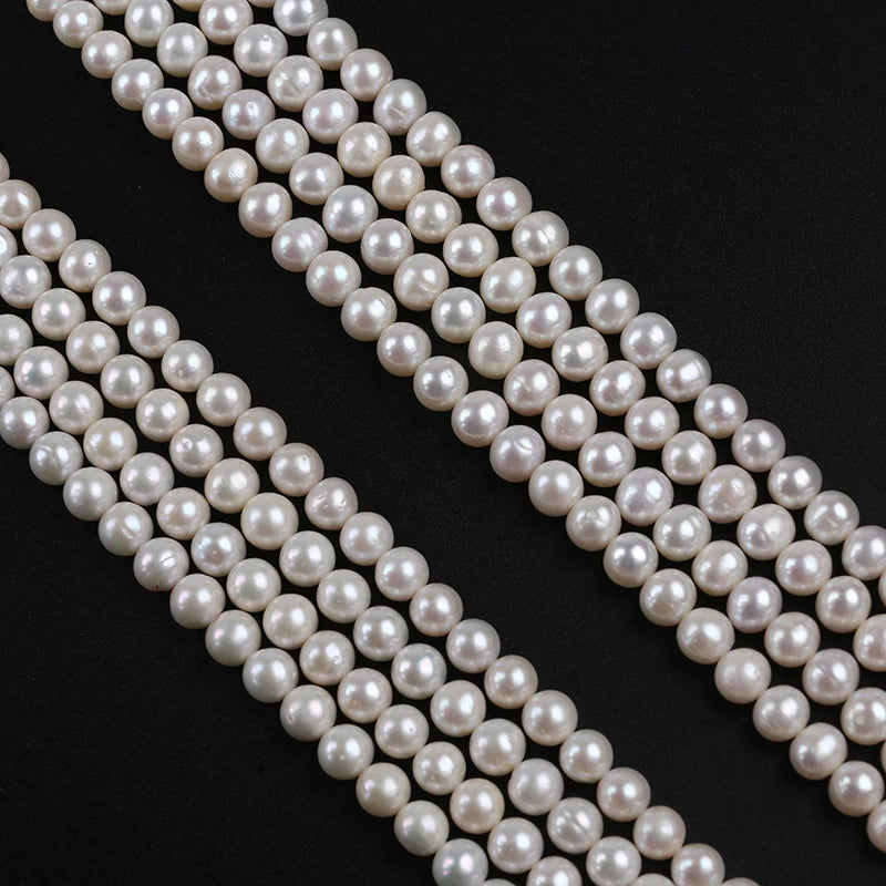 Zhuji Pearl Market Natural White Color 7-8mm Near Round Shape Freshwater Pearl Strands for Jewelry Making