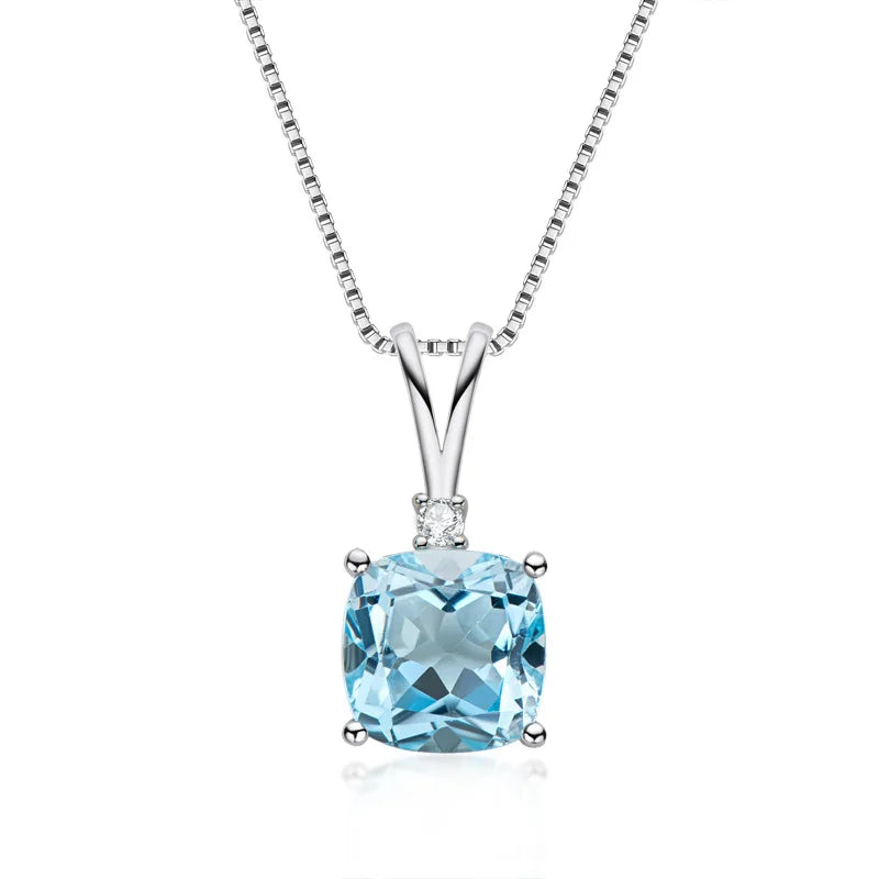 4.5 Carat square Solitaire Natural Sky Blue Topaz Stone Pendant 925 Sterling Silver Charms Chain Necklace for Women