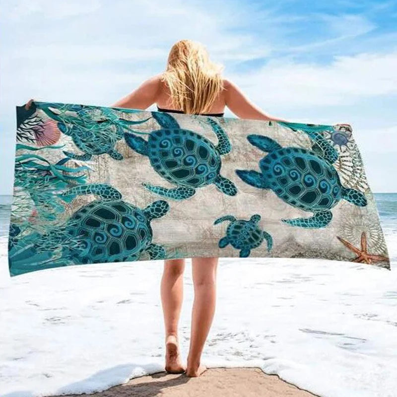 Microfiber Beach Towel Outdoor Sports Quick-drying Tortoise Printing Towel Beach Blanket