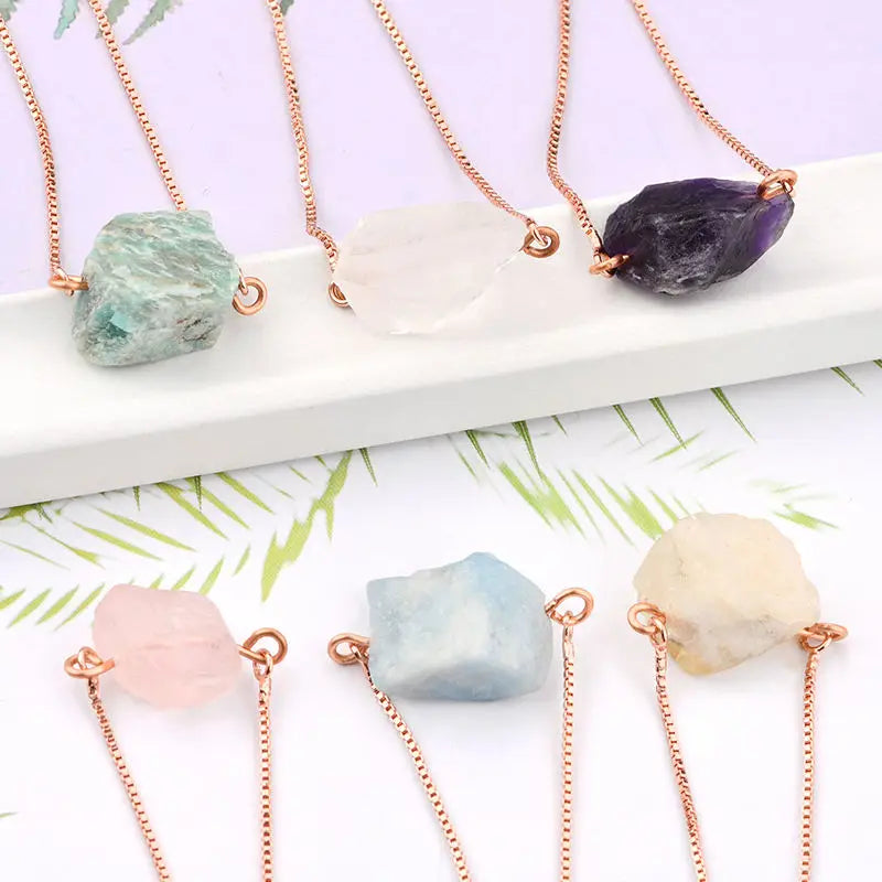 Handmade Raw Crystal Irregular Gem Adjustable Rose-gold Chain Raw Stone Boho Beaded Bracelets