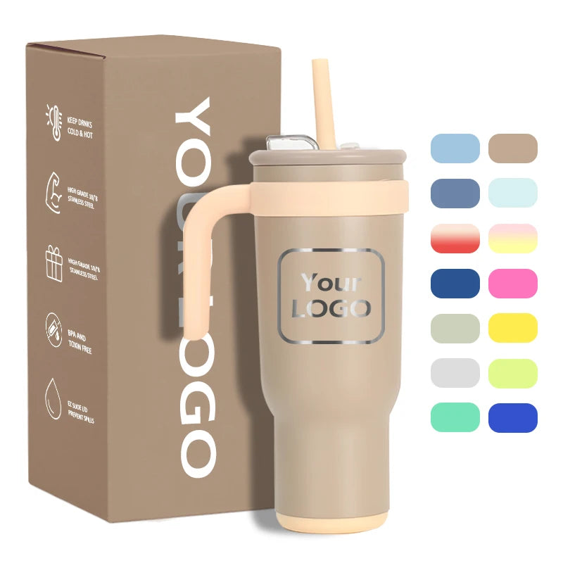 40oz Stainless Steel Tumbler Mug with Handle and Straw High Quality Keeps Drinks Hot/Cold for 12-24 Hours Eco-Friendly