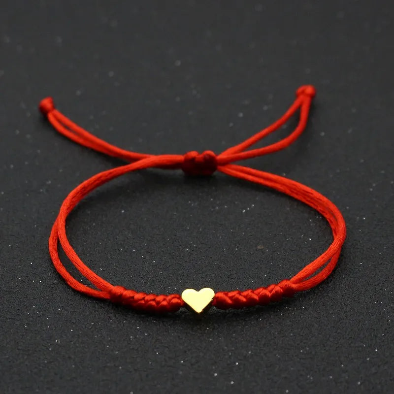 AA016381 Hot Selling Simple Heart Couple Bracelet Hand Woven Adjustable Red Rope Bracelet Unisex