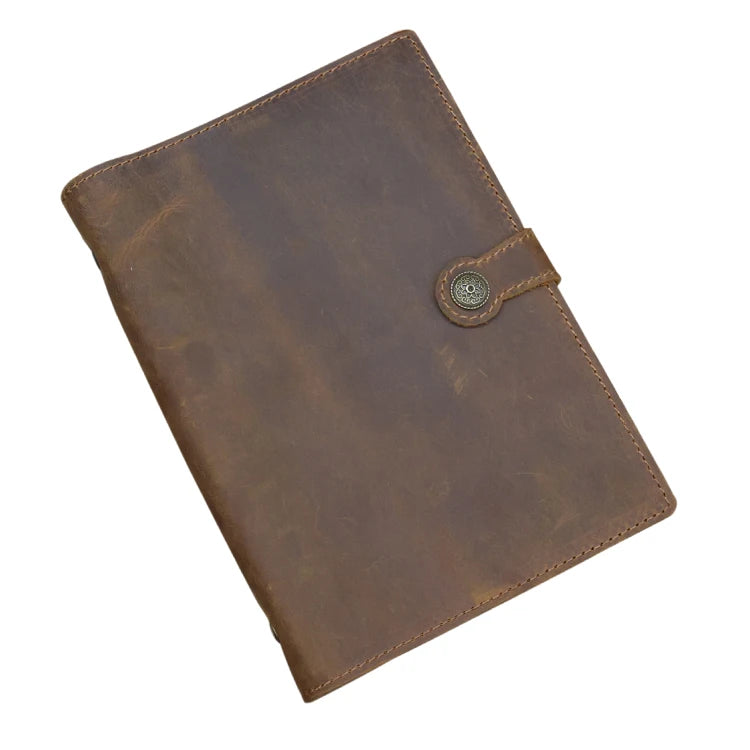 Custom Creative A5 Leather Binder Planner Hand Stitched Genuine Leather Journal with Button for Wedding and Multi-Use