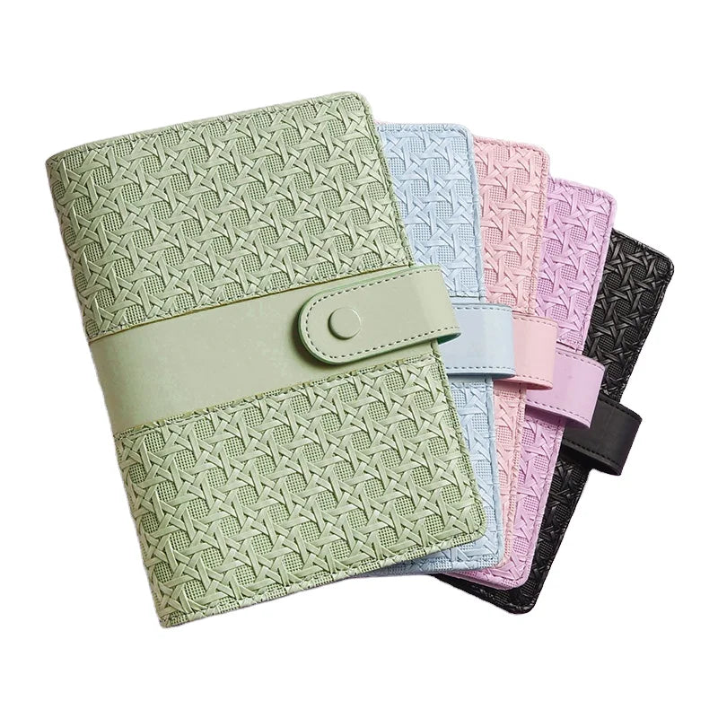 Factory A6 Budget Binder Upgraded Luxury PU Leather Weaving Pattern 6 Ring PU Leather Hard Cover Loose-Leaf Budget Binder Cover MegaBDM