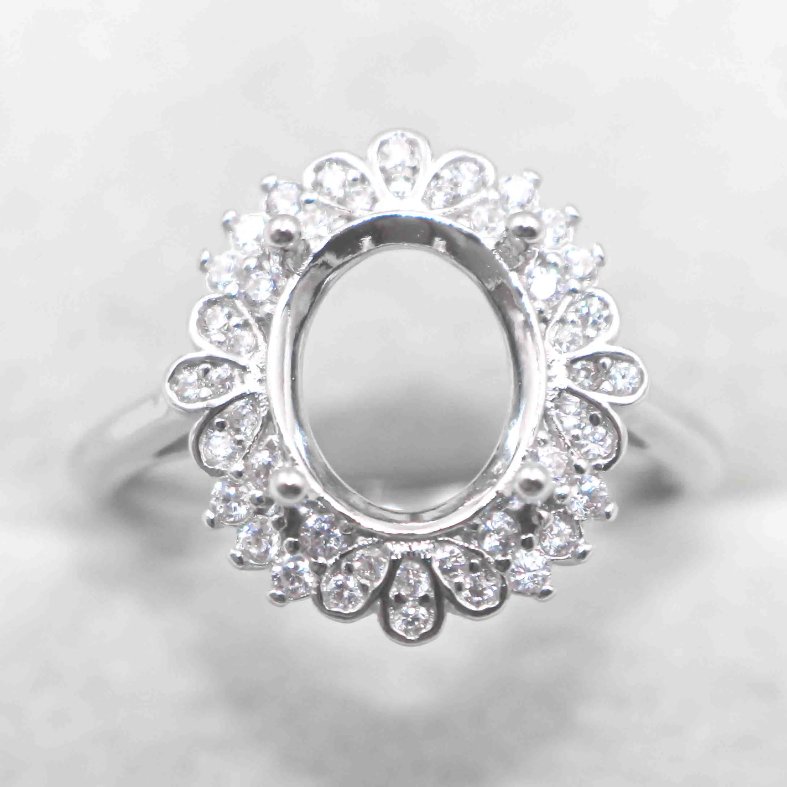 Semi Mount 8*10mm Sterling Silver Ring Empty Frame Blank Support Claw Setting S925 Base Hold Without Center Stone for DIY Inlay