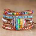 YueTong Handmade Multi Colors 7 Chakra Heart Charm Beaded Wrap Bracelet Yoga Multi Colors Beads Leather Bracelet Girl Wholesale