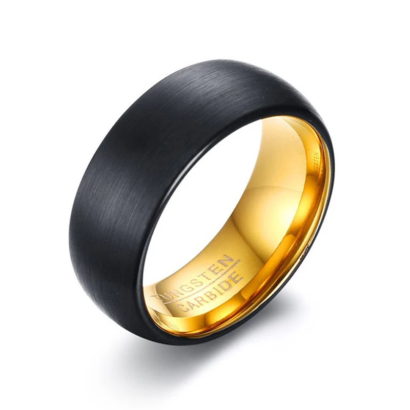 Poya High Polished Brushed Domed Surface Men Wedding Band 8mm IP Gold Plated Black Tungsten Ring