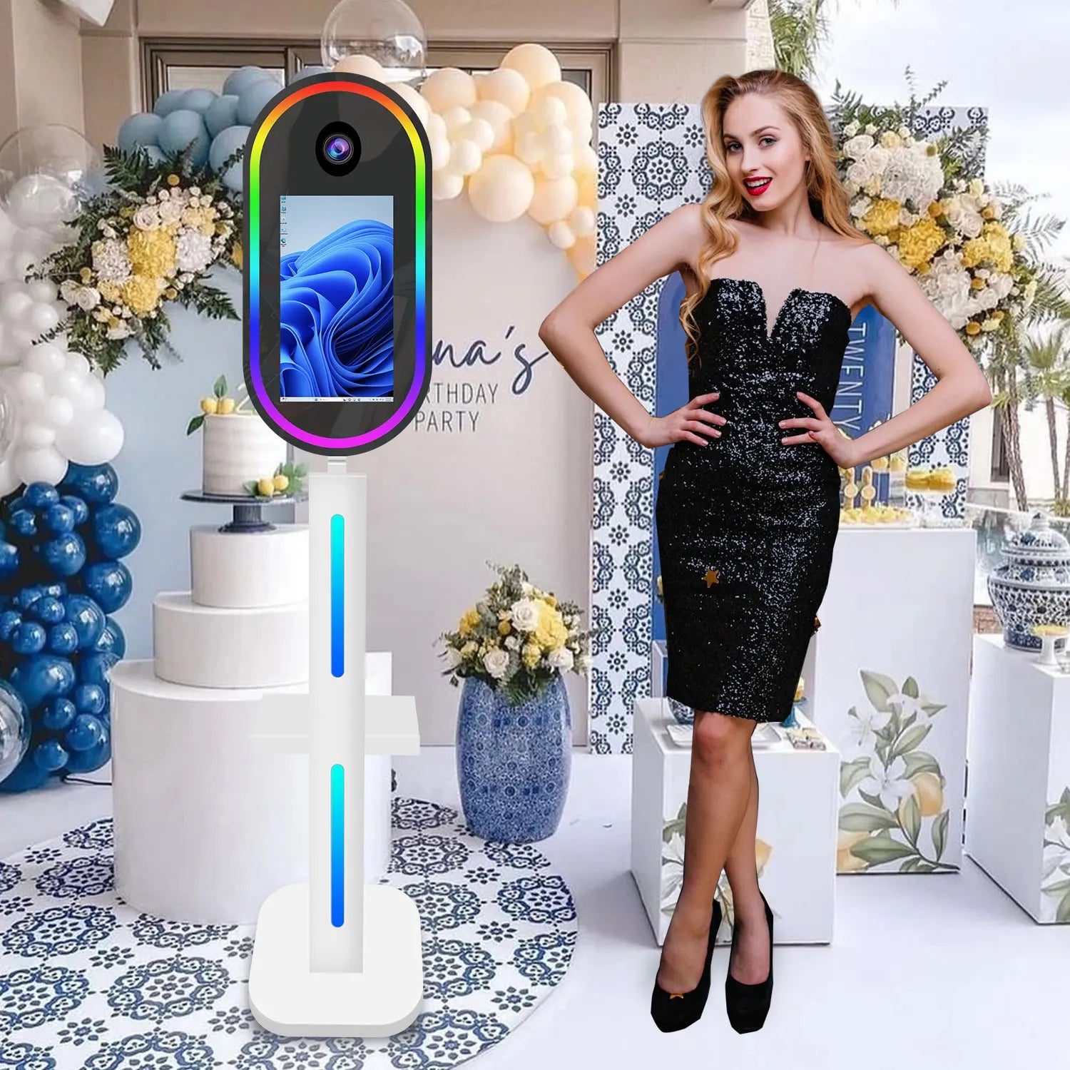Multifarious Led Light Frame Oval Mirror Photo Booth 15.6 Inch With Flight Case and Printer Stand Photobooth Mirror