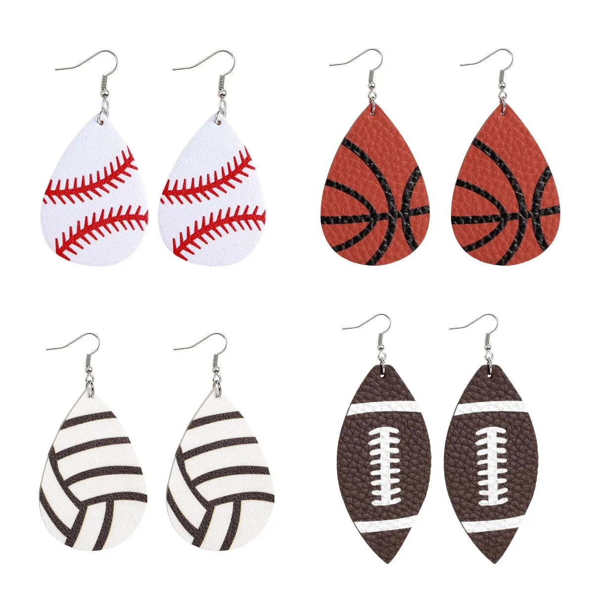 Manufacturer PU Leather Earrings Baseball Football Volleyball Basketball Soccer Statement Dangling Earrings Girl's Hook Earrings