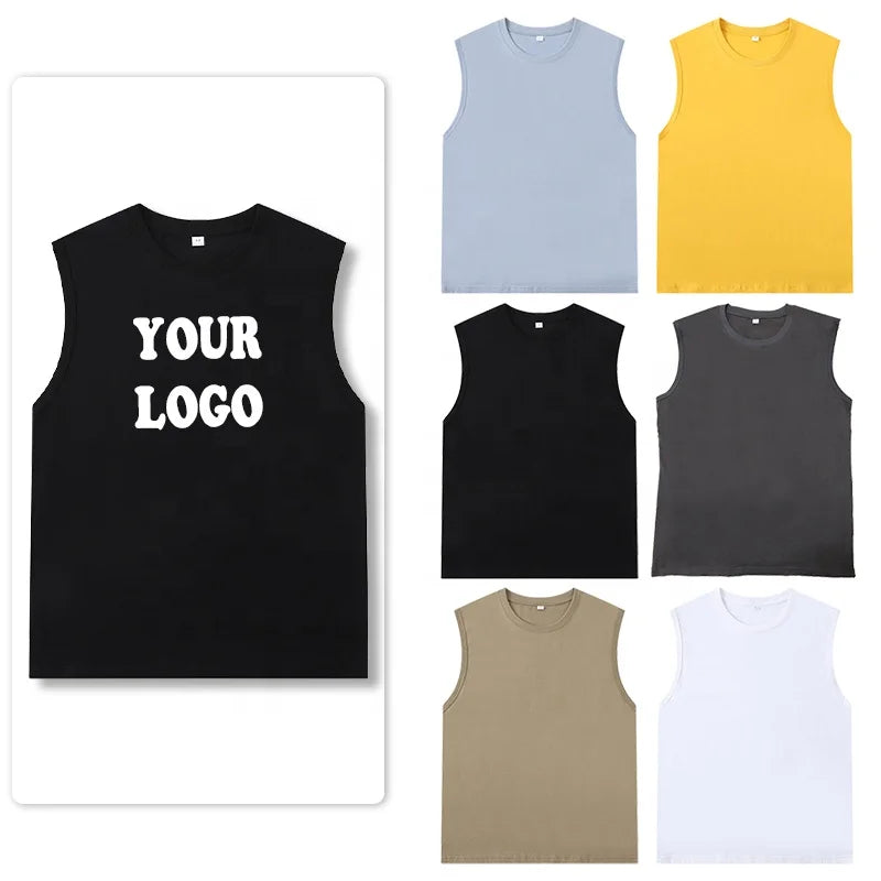 Men's 100% Cotton Sleeveless Tank Top Knitted Gym Vest for Sport Fitness Digital Printed Workout Gym Vest