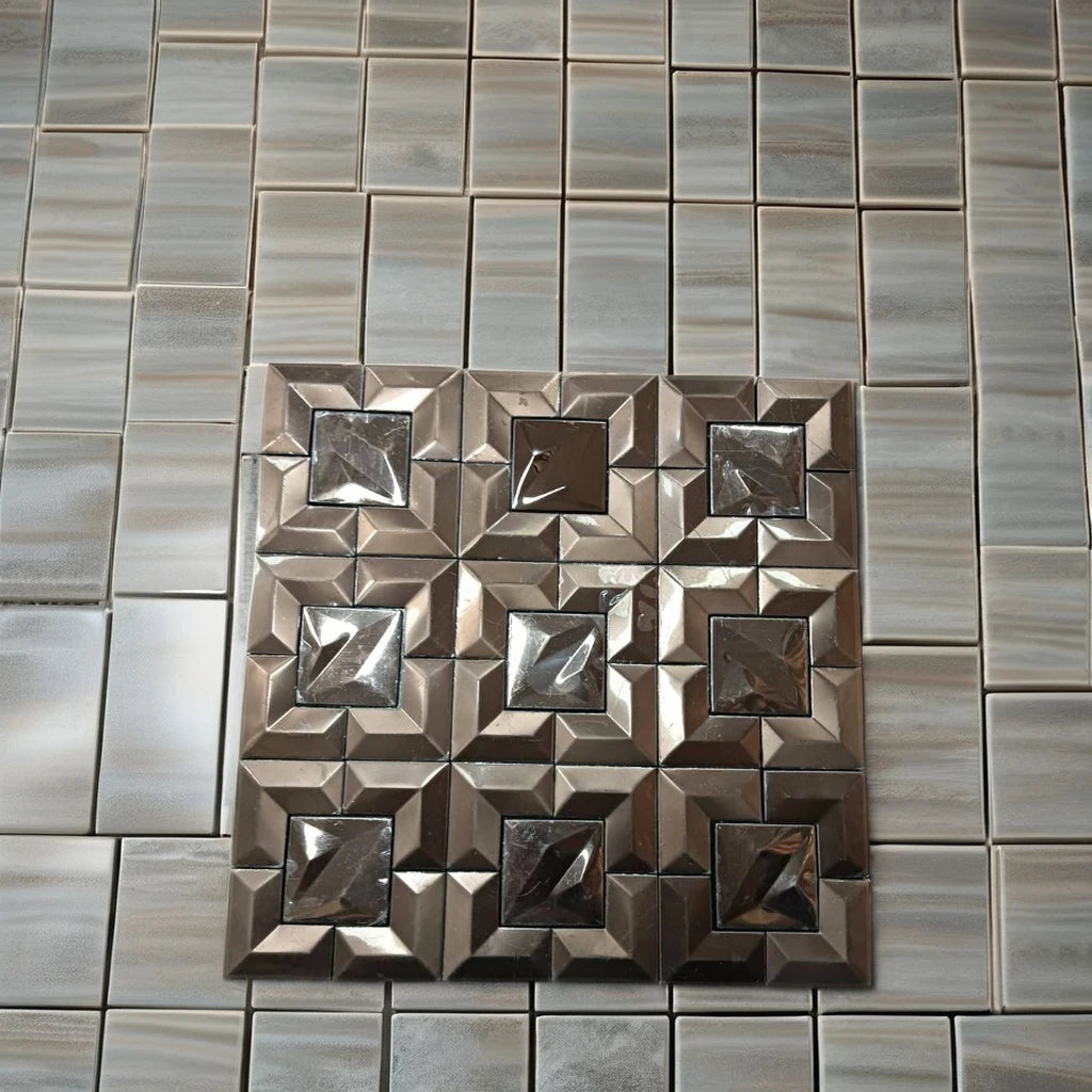 3D Rose Gold Color Polished Irregular Stainless Steel Metal Mosaic Bathroom Kitchen Waterproof Self Adhesive
