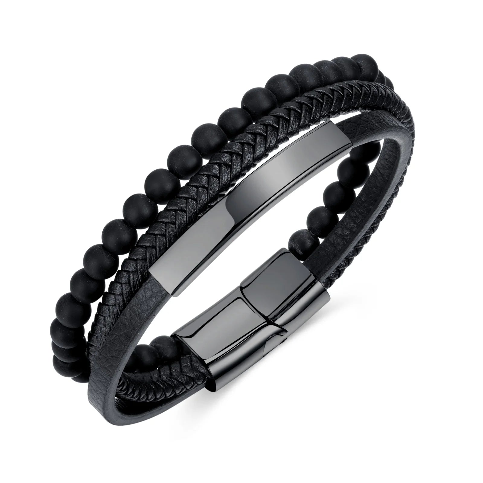 Men's Bracelet Jewelry Cowhide Genuine Leather Bracelet Charm Adjustable Jewelry Magnetic Clasp Black Leather Bracelet Bangle