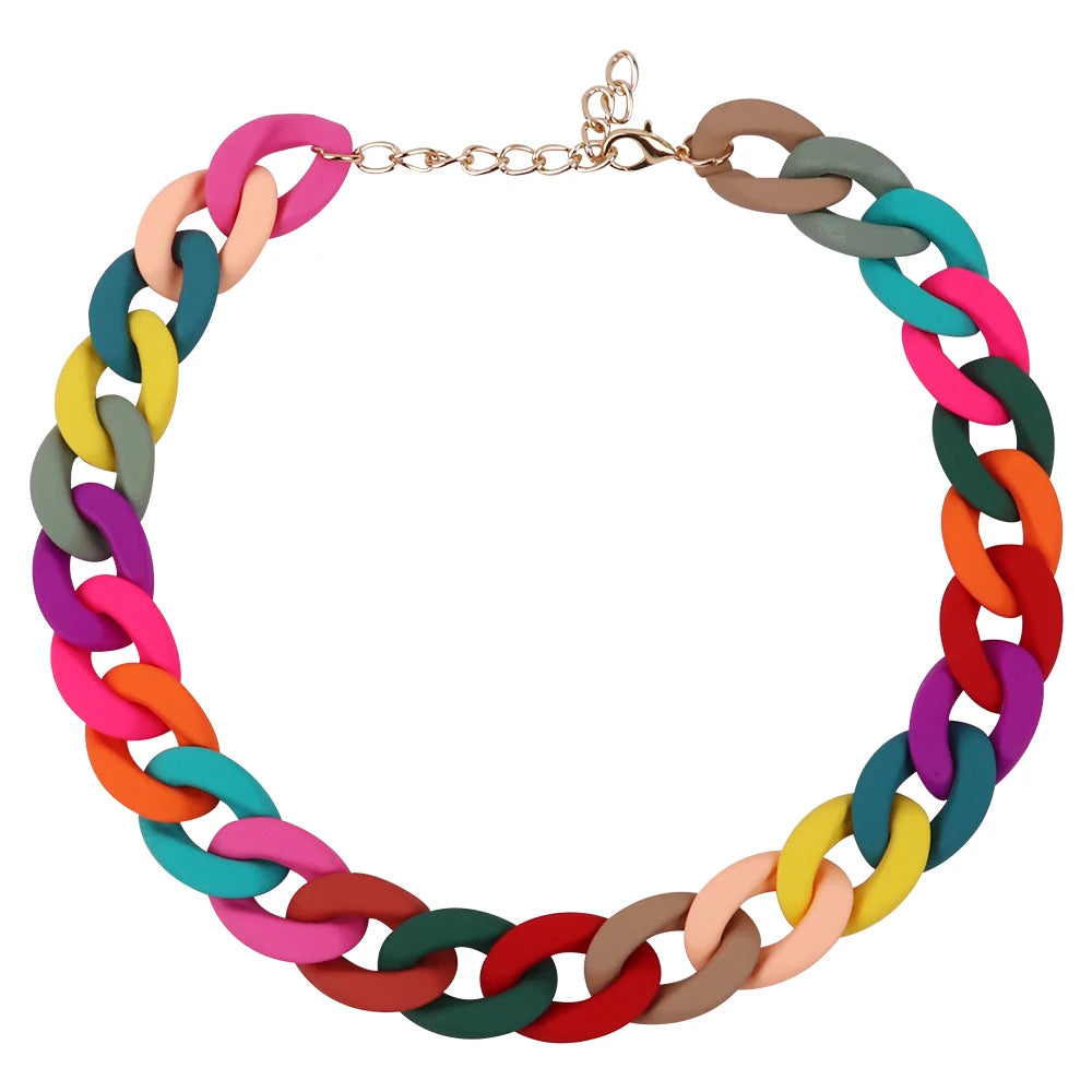 Bohemian Wholesale New 2025 Colorful Resin Chunky Choker Link Chain Collar Matte Acrylic Cuban Chain Necklace for Women Girls
