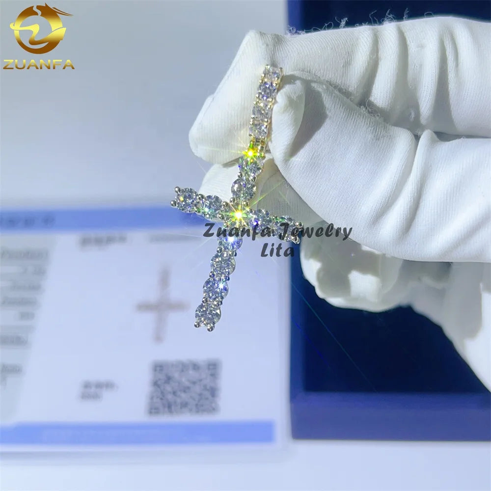 Top Quality Certified Vvs Diamond Hip Hop Solid Gold Jewelry 14k Real Gold Moissanite Cross Pendant