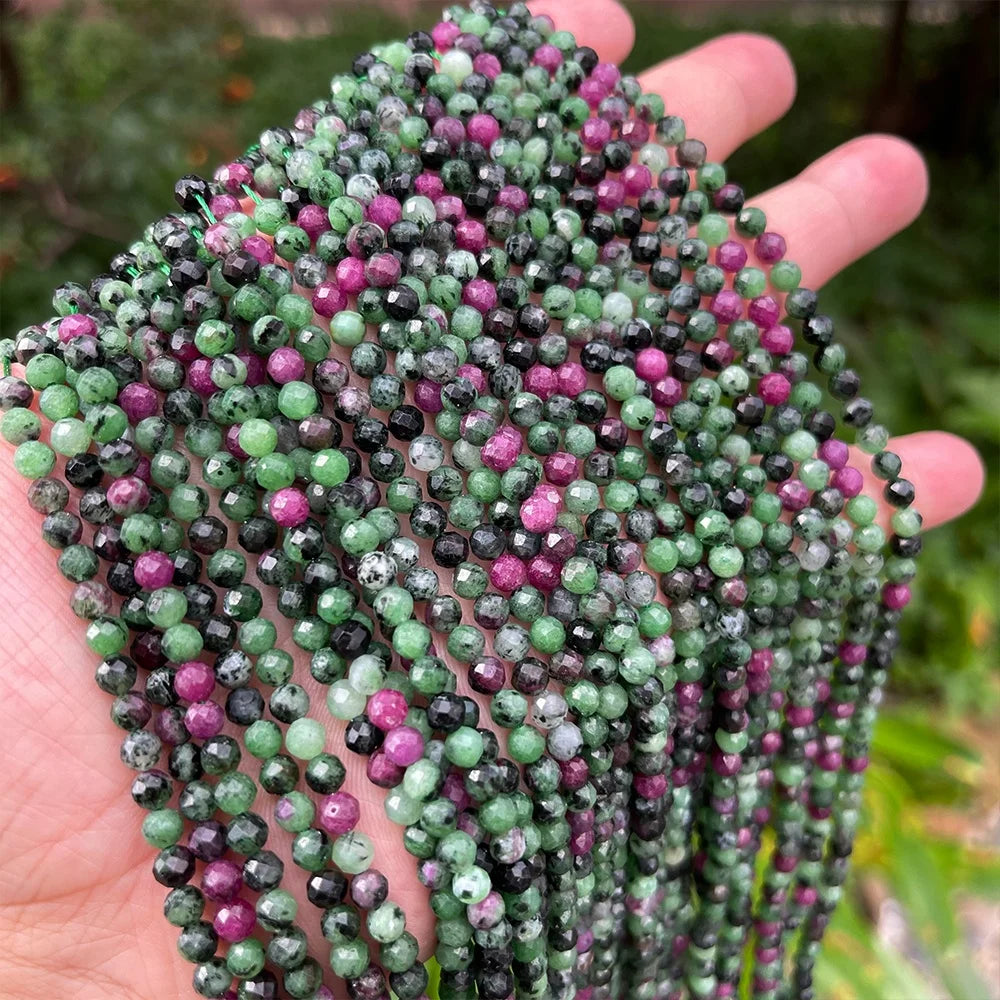 JSES Wholesale A+ Natural Ruby Zoisite Epidote 4.5mm Faceted Beads Loose Gemstone Seed Beads for Jewelry Making DIY