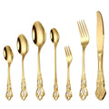 Luxury Vintage Gold Cutlery Set Hollow Handle Design Stainless Steel Flatware Royal Baroque Style Silverware for Wedding