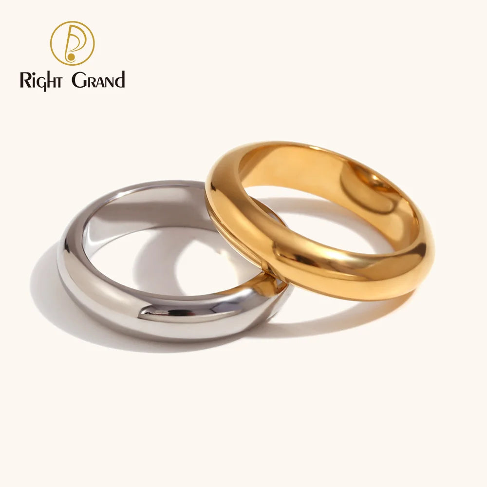 Wholesale Custom Hot Selling Fashion Jewelry 18K Gold Plated Stainless Steel Simple Smooth Circle Chunky Plain Couple Ring Women