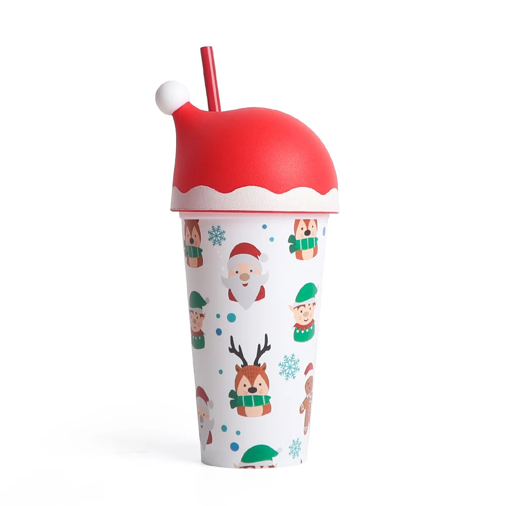 Custom logo pp Coffee Glitter Tree Plastic Mug Changing Color Christmas Cup with Lid and Straw
