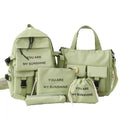Custom logo Fashionable Large-Capacity Candy Color Travel 5-Piece Sets for Campus Students Canvas Tote or Messenger Backpack
