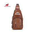 Genuine Leather Chest Bag Travel Custom Logo One Shoulder Crossbody Waterproof USB Sling Bag