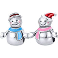 925 Sterling Silver Girl & Boy Snowman Color Enamel Charms Beads Fit Woman Bracelet & Bangle DIY Fashion Jewelry Party Gifts