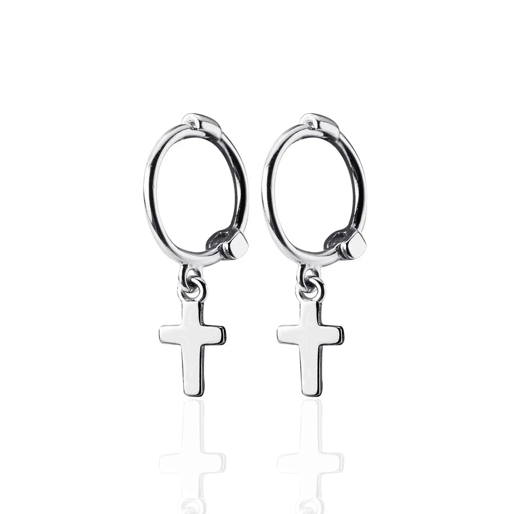 Pairs of Cross Earrings Dangle Earrings Sterling Silver 925 Silver Cross Hoop Earrings for Men and Women